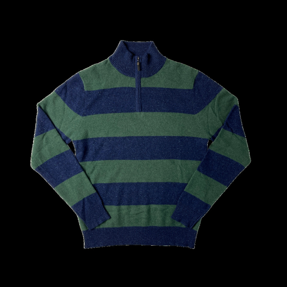 1-39 QI CASHMERE Men's 100% Cashmere 1/4 Zip Sweater Striped Medium